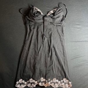 Black and White Floral Lace Trim Babydoll Lingerie Top